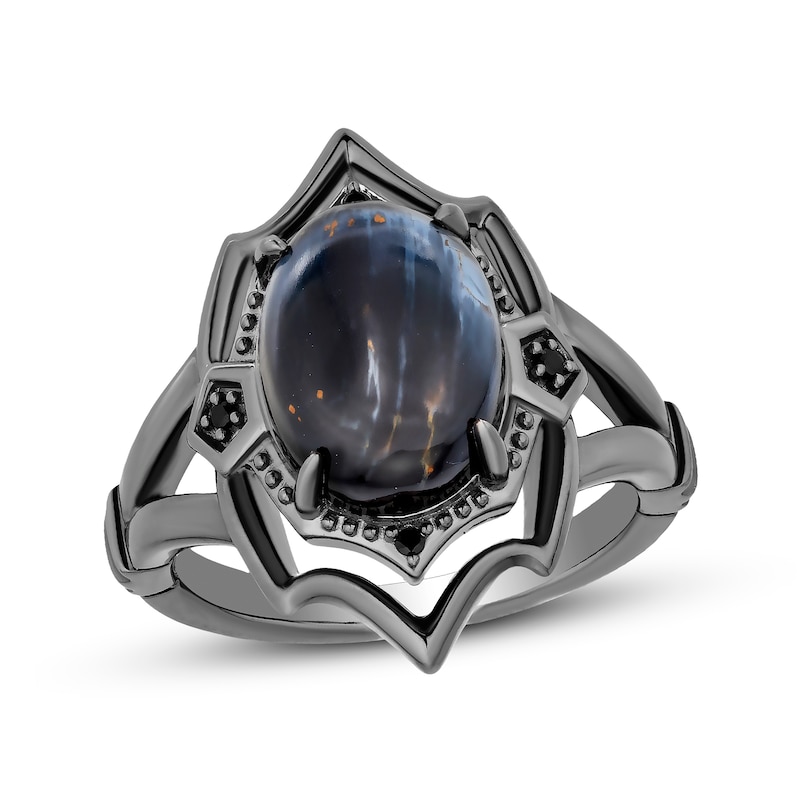 Main Image 1 of Enchanted Disney Villains Oval Grey Quartz and Black Diamond Accent Ring in Black Sterling Silver