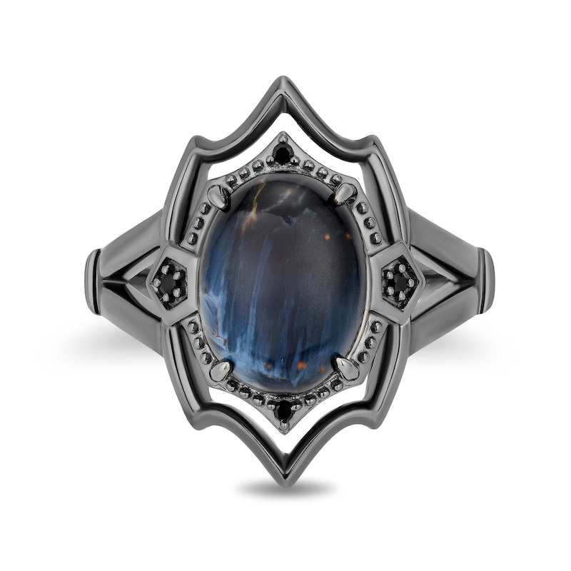 Main Image 4 of Enchanted Disney Villains Oval Grey Quartz and Black Diamond Accent Ring in Black Sterling Silver