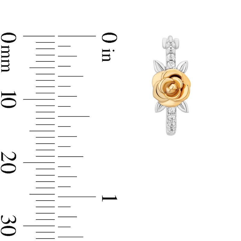 Main Image 3 of Enchanted Disney Belle 0.11 CT. T.W. Certified Lab-Grown Diamond Hoops in Sterling Silver and 14K Gold Plate (F/VS2)