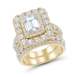 4.95 CT. T.W. Emerald-Cut Certified Lab-Grown Diamond Double Frame Bridal Set in 14K Gold (F/VS2)