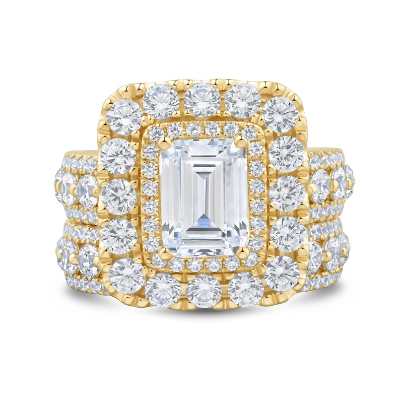 Main Image 2 of 4.95 CT. T.W. Emerald-Cut Certified Lab-Grown Diamond Double Frame Bridal Set in 14K Gold (F/VS2)