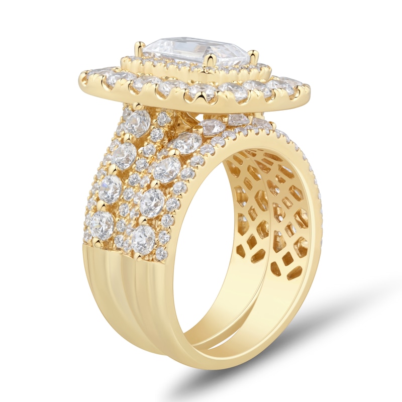 Main Image 3 of 4.95 CT. T.W. Emerald-Cut Certified Lab-Grown Diamond Double Frame Bridal Set in 14K Gold (F/VS2)