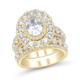 4.45 CT. T.W. Oval Certified Lab-Grown Diamond Double Frame Bridal Set in 14K Gold (F/VS2)