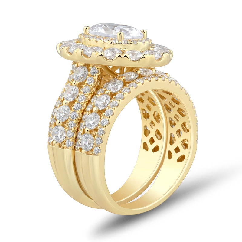 Main Image 3 of 4.45 CT. T.W. Oval Certified Lab-Grown Diamond Double Frame Bridal Set in 14K Gold (F/VS2)