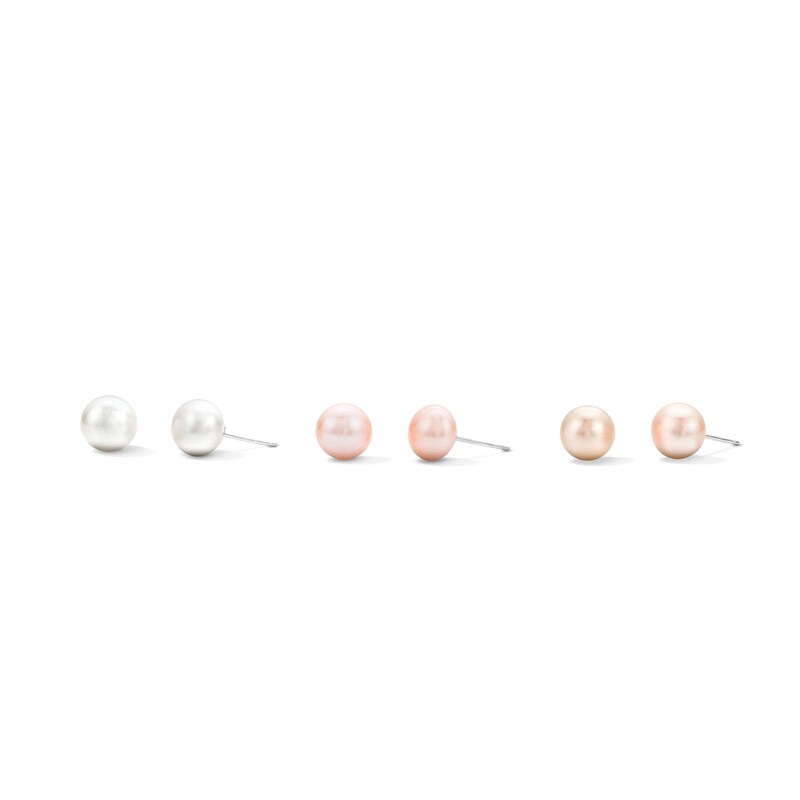 Main Image 1 of EFFY™ Collection 8.0-8.5mm Freshwater Cultured Pearl Stud Earrings Set in Sterling Silver