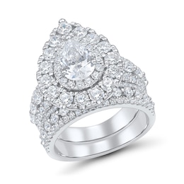 3.95 CT. T.W. Pear-Shaped Certified Lab-Grown Diamond Bridal Set in 14K White Gold (F/VS2)