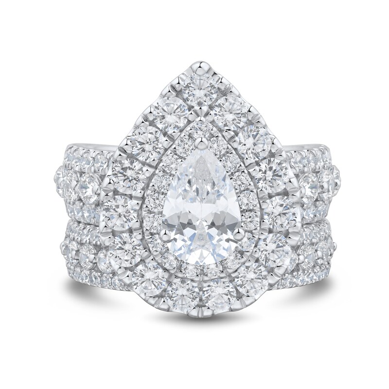 3.95 CT. T.W. Pear-Shaped Certified Lab-Grown Diamond Bridal Set in 14K Gold (F/VS2