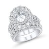 Thumbnail Image 1 of 4.45 CT. T.W. Oval Certified Lab-Grown Diamond Double Frame Bridal Set in 14K White Gold (F/VS2)