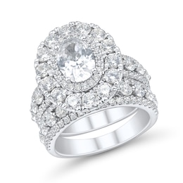 4.45 CT. T.W. Oval Certified Lab-Grown Diamond Double Frame Bridal Set in 14K White Gold (F/VS2)