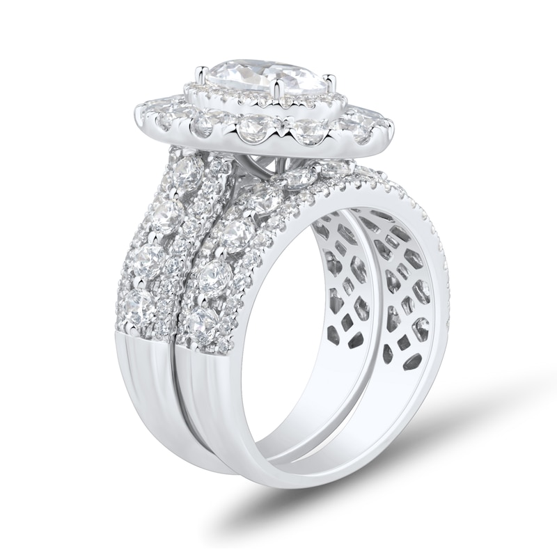 Main Image 3 of 4.45 CT. T.W. Oval Certified Lab-Grown Diamond Double Frame Bridal Set in 14K White Gold (F/VS2)