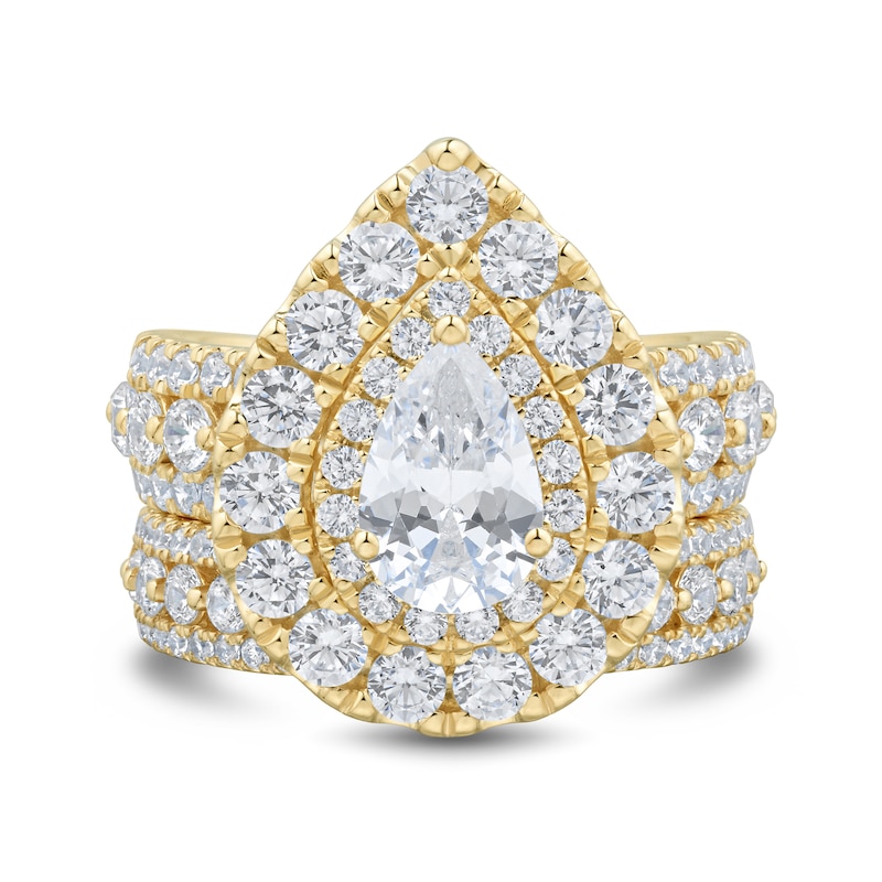Main Image 2 of 3.95 CT. T.W. Pear-Shaped Certified Lab-Grown Diamond Bridal Set in 14K Gold (F/VS2)