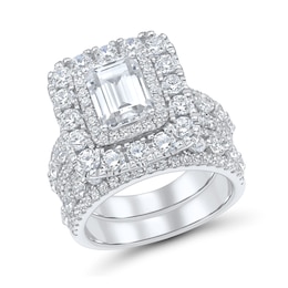 4.95 CT. T.W. Emerald-Cut Certified Lab-Grown Diamond Double Frame Bridal Set in 14K White Gold (F/VS2)