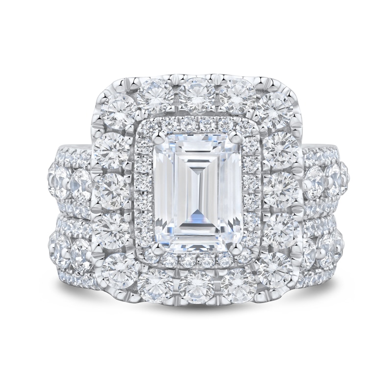 4.95 CT. T.W. Emerald-Cut Certified Lab-Grown Diamond Double Frame Bridal Set in 14K Gold (F/VS2