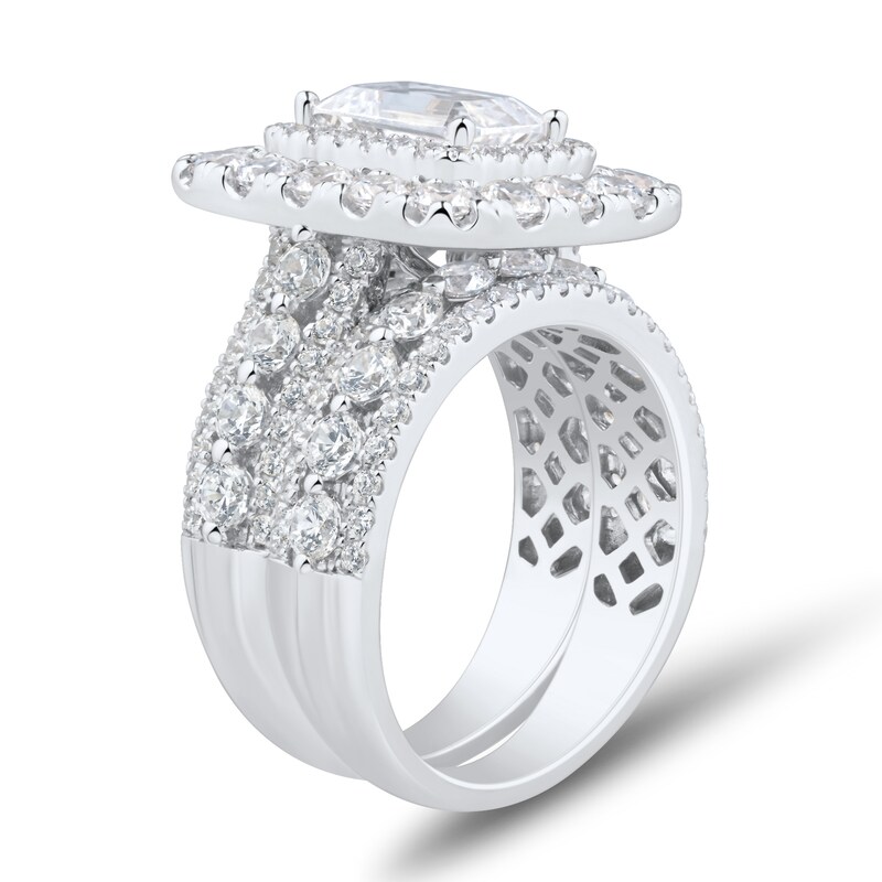 4.95 CT. T.W. Emerald-Cut Certified Lab-Grown Diamond Double Frame Bridal Set in 14K Gold (F/VS2