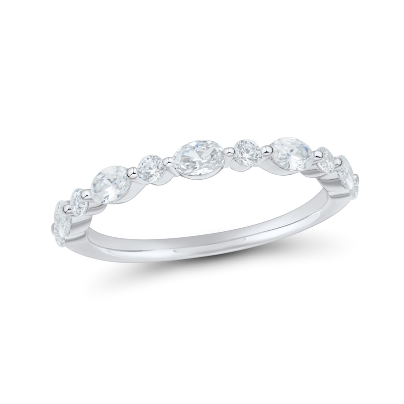 0.69 CT. T.W. Oval and Round-Cut Certified Lab-Grown Diamond Wedding Band in 14K White Gold (F/VS2)