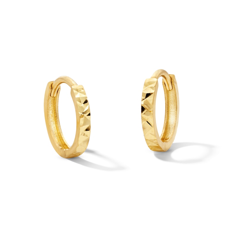Main Image 1 of Diamond-Cut Huggie Hoop Earrings in Solid 10K Gold