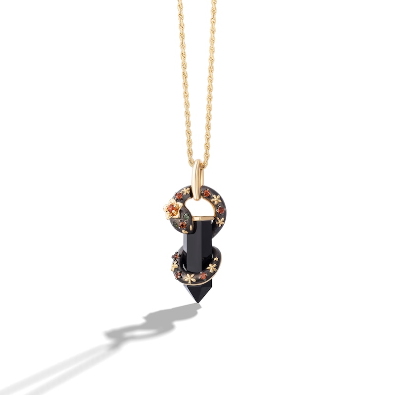 Limor Mindful Jewellery Black Onyx and Garnet Snake Pendant in Sterling Silver with 24K Gold Plate