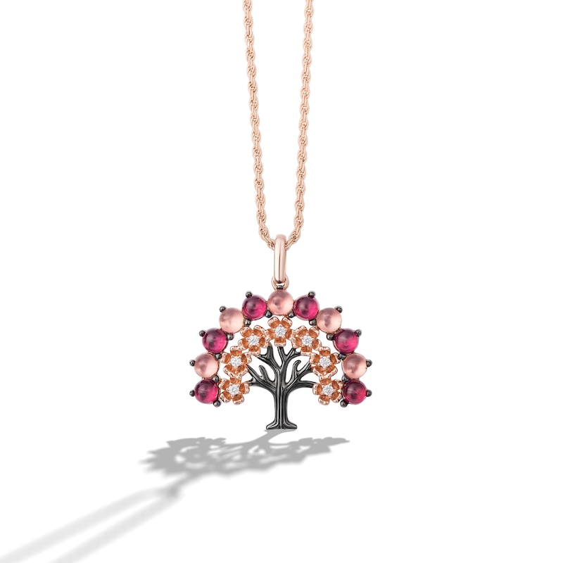 Limor Mindful Jewellery Tourmaline, Garnet and Diamond Accent Tree Pendant in Sterling Silver with 24K Rose Gold Plate