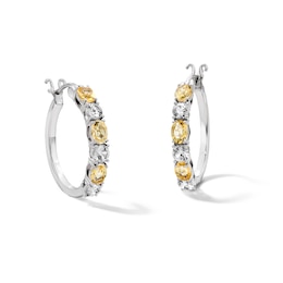 Oval Citrine and White Sapphire Hoop Earrings in Sterling Silver
