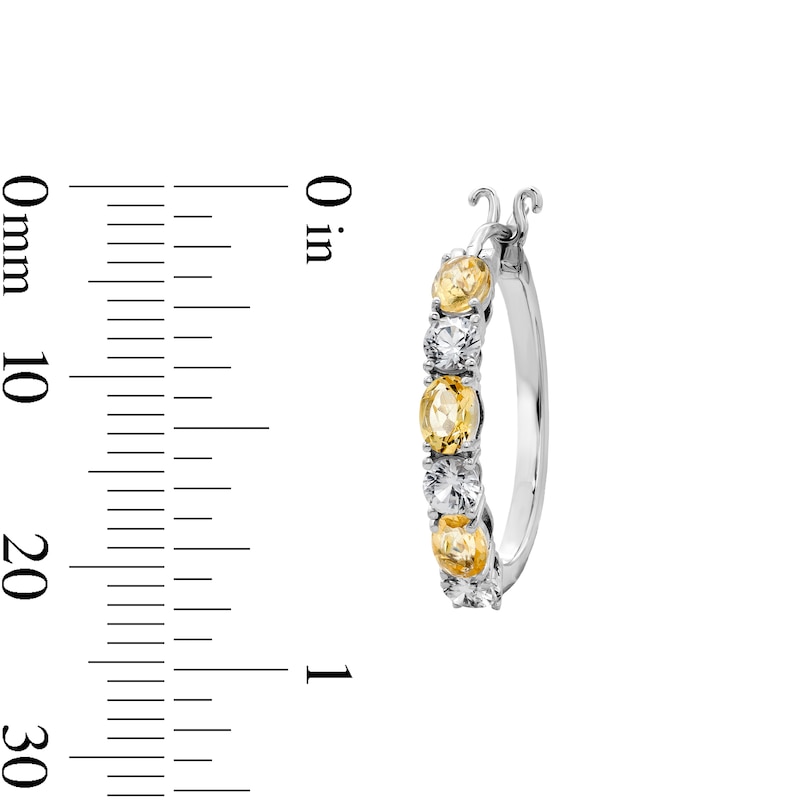 Main Image 2 of Oval Citrine and White Sapphire Hoop Earrings in Sterling Silver