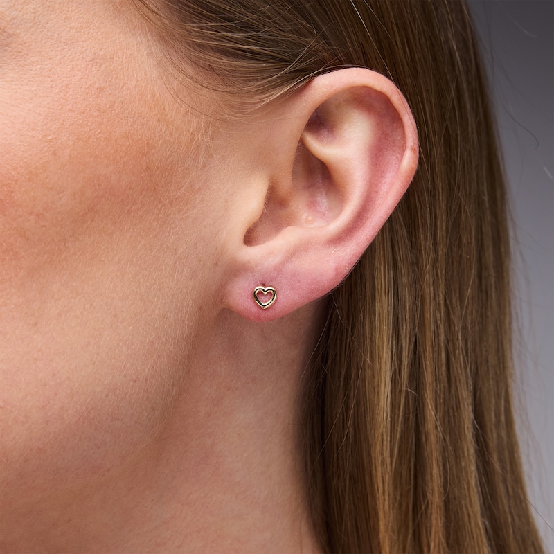 Child's Heart Outline Stud Earrings in 14K Gold