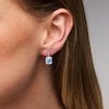 Thumbnail Image 2 of Emerald-Cut Swiss Blue Topaz and White Lab-Created Sapphire Frame Drop Earrings in Sterling Silver
