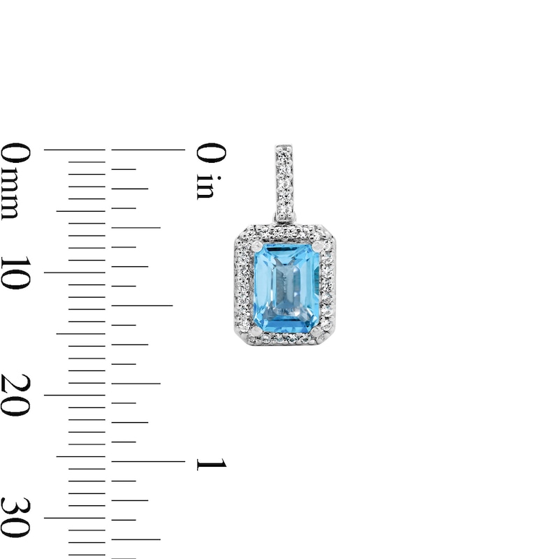 Emerald-Cut Swiss Blue Topaz and White Lab-Created Sapphire Frame Drop Earrings in Sterling Silver