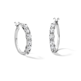Oval and Round White Lab-Created Hoop Earrings in Sterling Silver