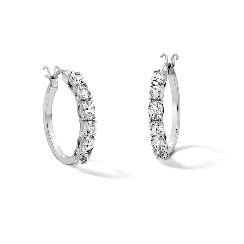 Main Image 1 of Oval and Round White Lab-Created Hoop Earrings in Sterling Silver