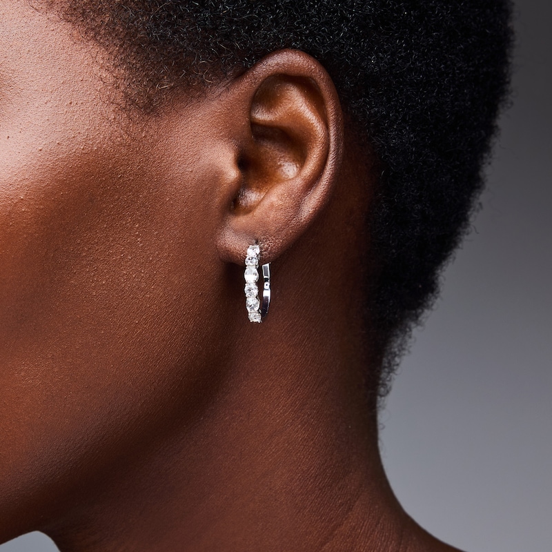 Oval and Round White Lab-Created Hoop Earrings in Sterling Silver
