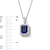 Thumbnail Image 3 of Emerald-Cut Blue Lab-Created Sapphire and White Lab-Created Sapphire Frame Pendant in Sterling Silver
