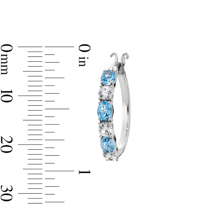 Main Image 2 of Oval Swiss Blue Topaz and White Lab-Created Sapphire Hoop Earrings in Sterling Silver