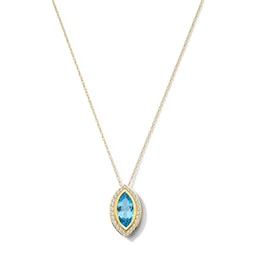 Marquise-Cut Swiss Blue Topaz and White Lab-Created Sapphire Frame Pendant in Sterling Silver with 14K Gold Plate