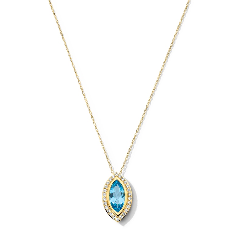 Main Image 1 of Marquise-Cut Swiss Blue Topaz and White Lab-Created Sapphire Frame Pendant in Sterling Silver with 14K Gold Plate