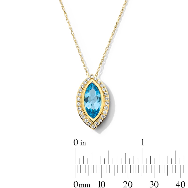 Main Image 2 of Marquise-Cut Swiss Blue Topaz and White Lab-Created Sapphire Frame Pendant in Sterling Silver with 14K Gold Plate