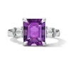 Thumbnail Image 1 of Octagon-Cut Amethyst and White Lab-Created Sapphire Ring in Sterling Silver
