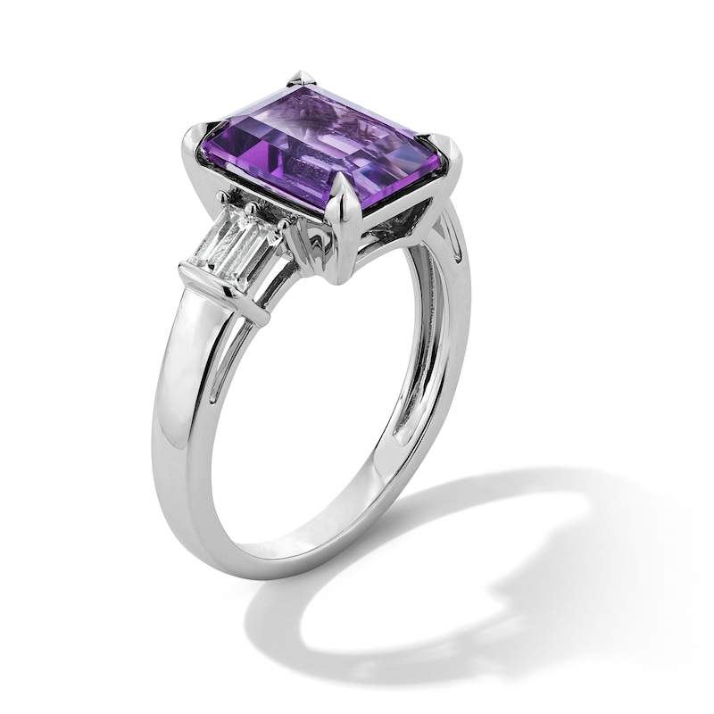 Main Image 2 of Octagon-Cut Amethyst and White Lab-Created Sapphire Ring in Sterling Silver