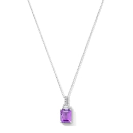 Octagon-Cut Amethyst and White Lab-Created Sapphire Pendant in Sterling Silver