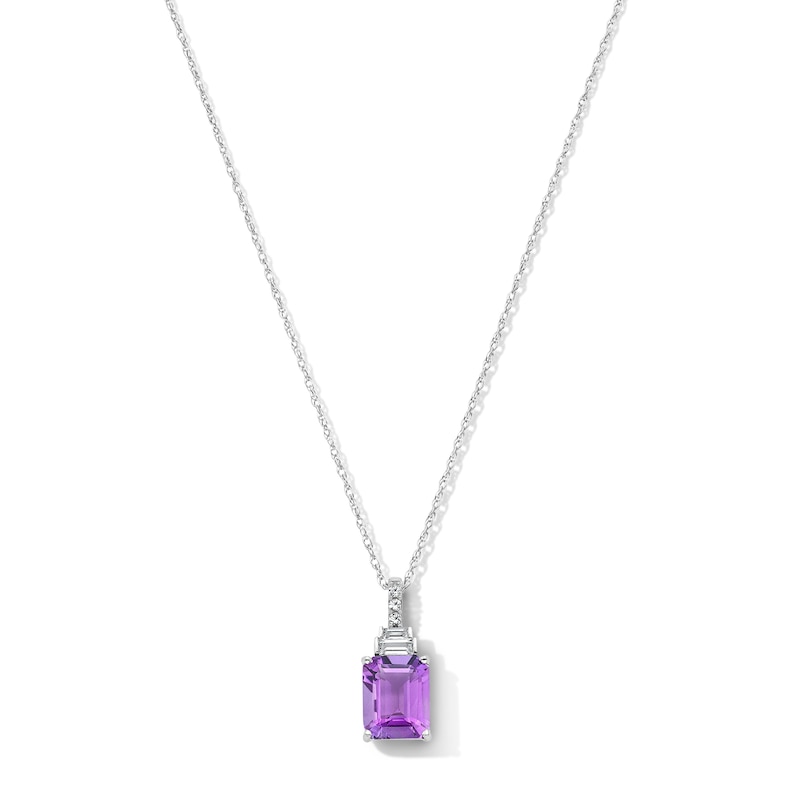 Main Image 1 of Octagon-Cut Amethyst and White Lab-Created Sapphire Pendant in Sterling Silver