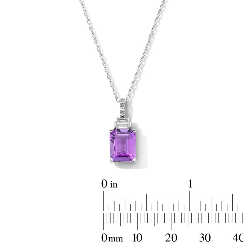 Main Image 2 of Octagon-Cut Amethyst and White Lab-Created Sapphire Pendant in Sterling Silver