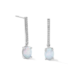 Oval Lab-Created Opal and White Lab-Created Sapphire Dangle Earrings in Sterling Silver