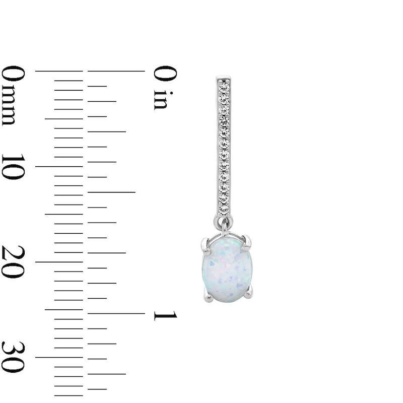 Main Image 2 of Oval Lab-Created Opal and White Lab-Created Sapphire Dangle Earrings in Sterling Silver