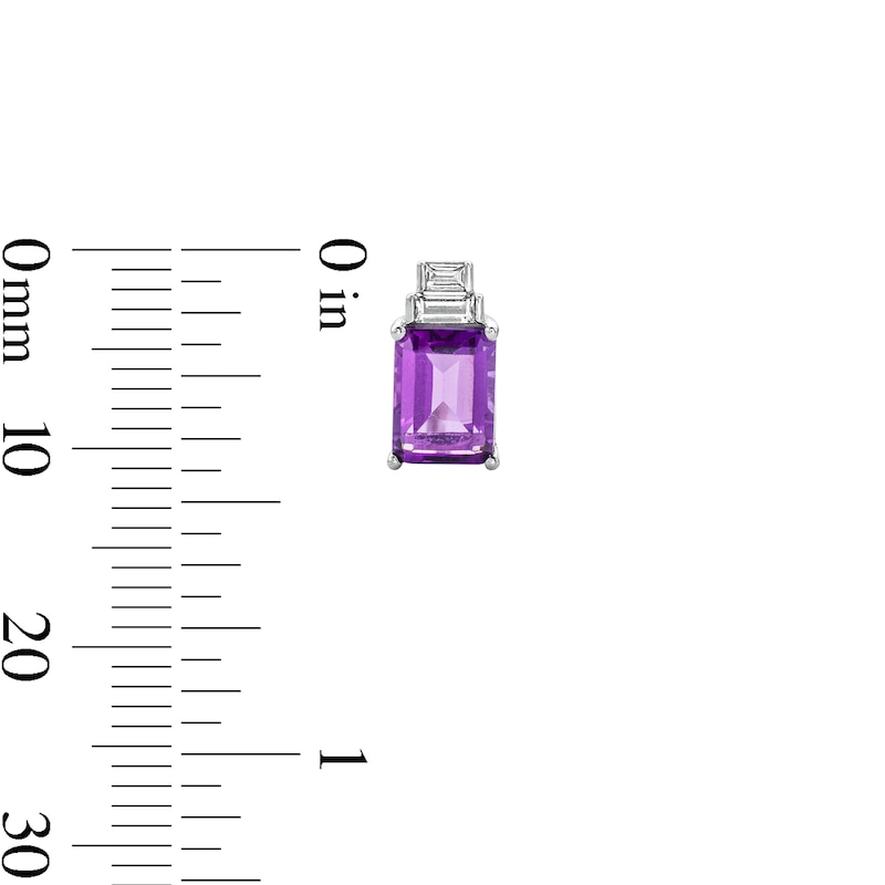 Main Image 3 of Octagon-Cut Amethyst and White Lab-Created Sapphire Stud Earrings in Sterling Silver