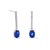 Thumbnail Image 1 of Oval Blue Lab-Created Sapphire and White Lab-Created Sapphire Dangle Earrings in Sterling Silver