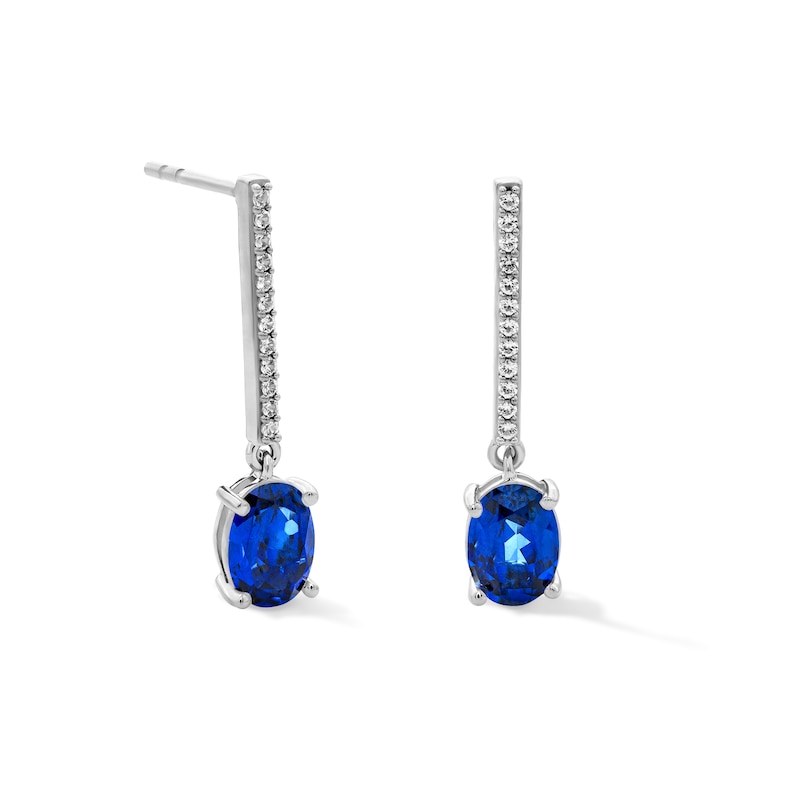 Main Image 1 of Oval Blue Lab-Created Sapphire and White Lab-Created Sapphire Dangle Earrings in Sterling Silver
