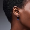 Thumbnail Image 2 of Oval Blue Lab-Created Sapphire and White Lab-Created Sapphire Dangle Earrings in Sterling Silver