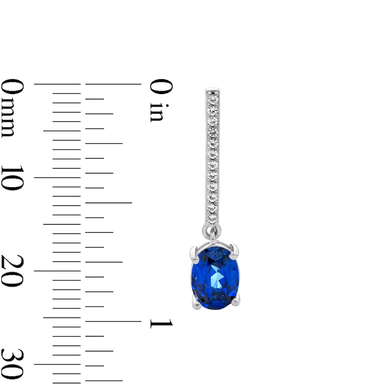 Main Image 2 of Oval Blue Lab-Created Sapphire and White Lab-Created Sapphire Dangle Earrings in Sterling Silver