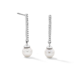 6.0mm Freshwater Cultured Pearl and White Lab-Created Sapphire Dangle Earrings in Sterling Silver