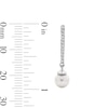 Thumbnail Image 2 of 6.0mm Freshwater Cultured Pearl and White Lab-Created Sapphire Dangle Earrings in Sterling Silver