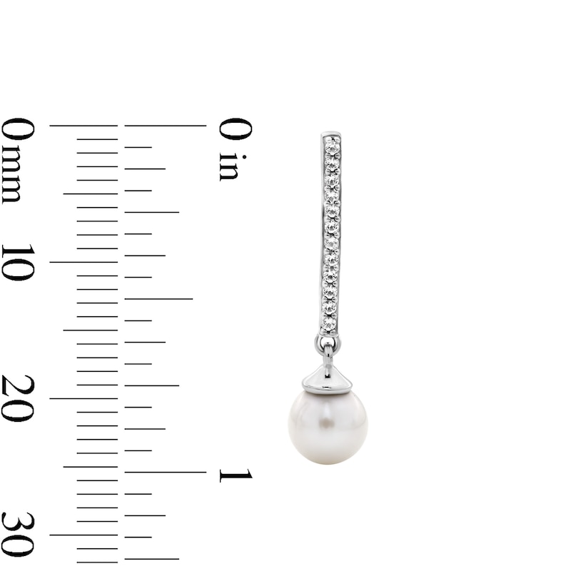 Main Image 2 of 6.0mm Freshwater Cultured Pearl and White Lab-Created Sapphire Dangle Earrings in Sterling Silver